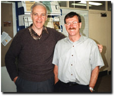 Photo: John Martin (left) and John Maher at the State Chemistry Laboratory in 1991.
