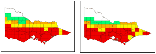 Graph: Potential distribution of Spartina anglica and townsendii in Victoria, according to climatic parameters.