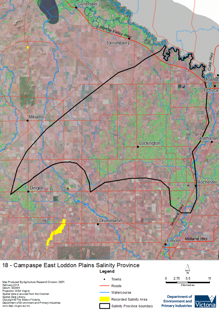 A detailed map showing the Campaspe East Loddon Plains Salinity Province