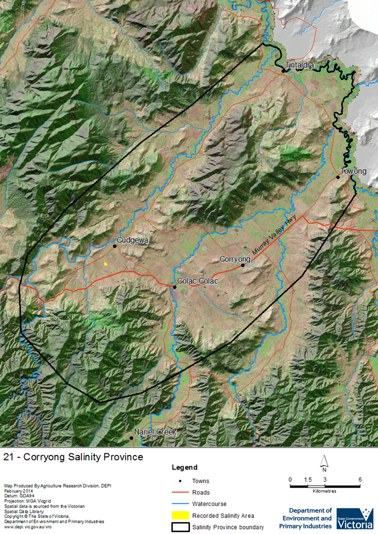 A detailed map showing Corryong Salinity Province