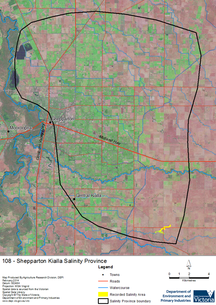A detailed map showing the Shepparton Kialla Salinity Province