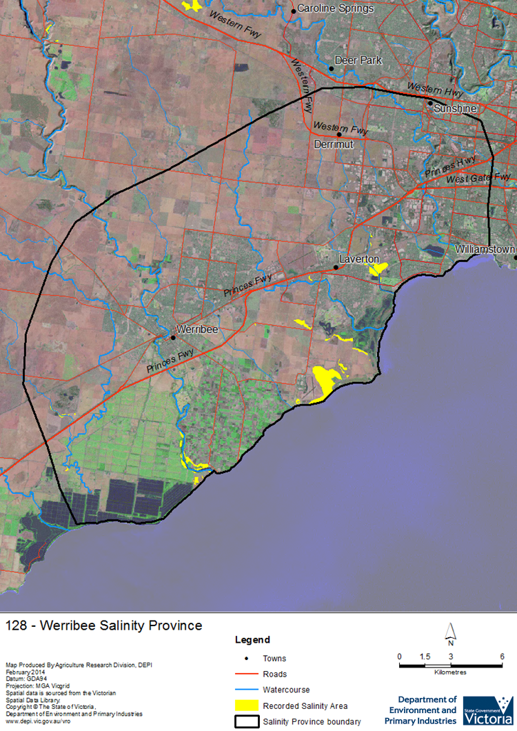 A detailed map showing Werribee Salinity Province