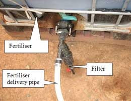 Figure 21. Filter attached in the fertigation delivery pipe 