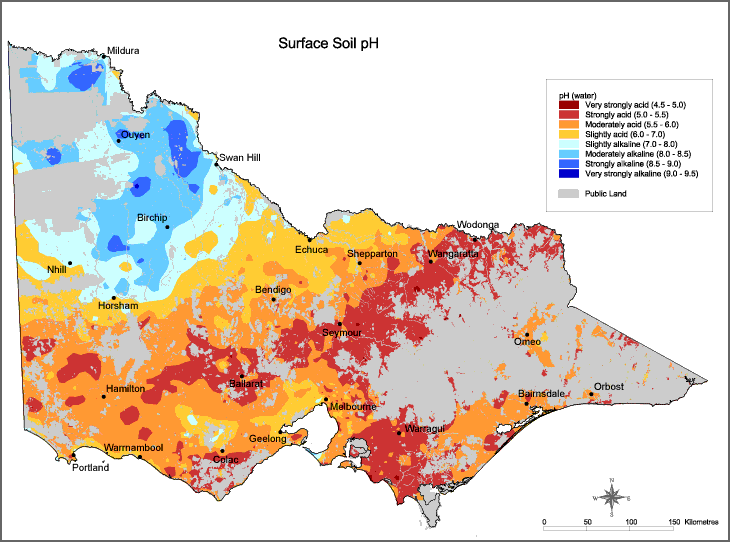 Image: Map of Victoria showing differences in surface soil pH
