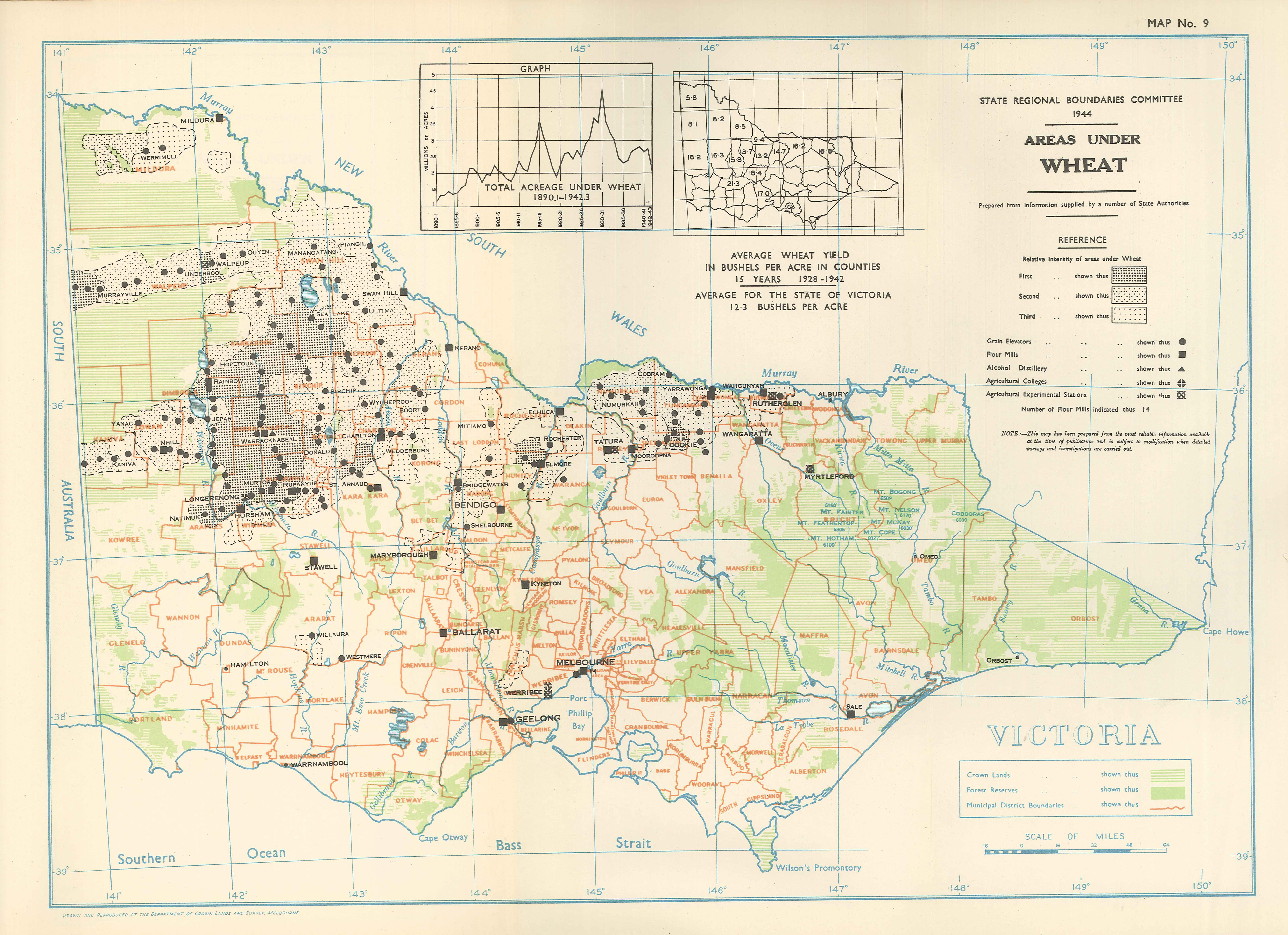 map showing area under wheat in 1944