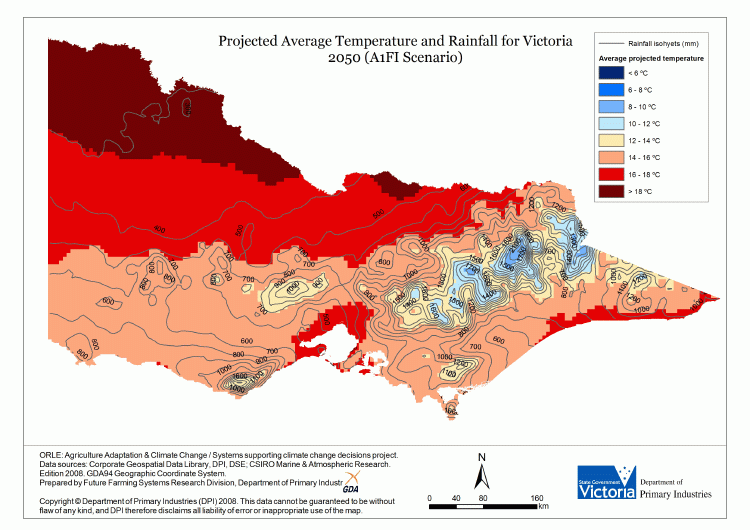 Projected average annual temperature - Victoria 2050 A1FI