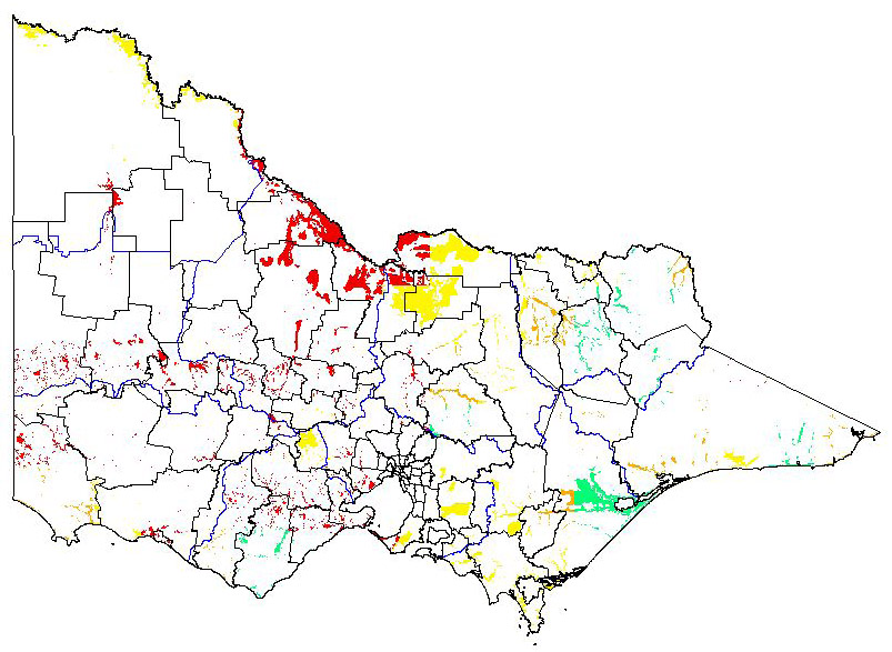 map showing the potential distribution of arundo donax