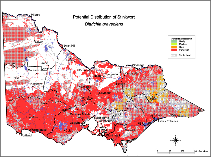 Map:  Potential distribution - Stinkwort