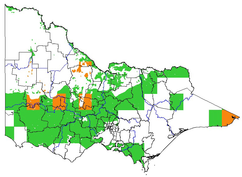 map showing the potential distribution of downy rose myrtle