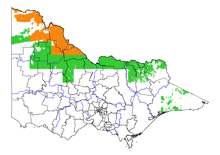 map showing the potential distibution of large seeded dodder