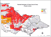 Map:  Potential distribution Prairie Ground Cherry