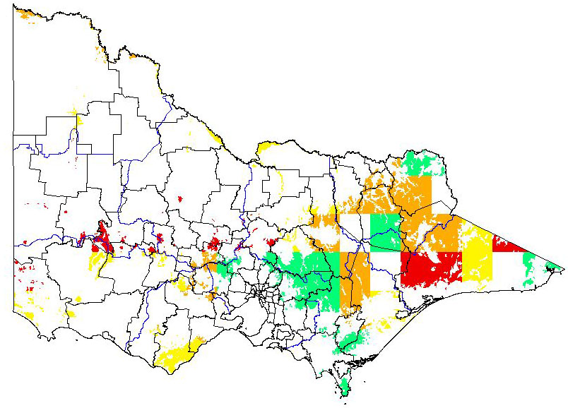 Map showing potential distribution of smoke bush