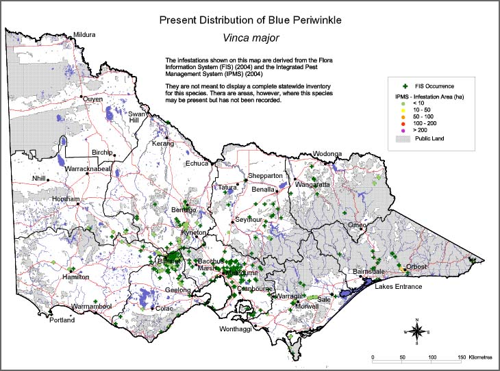 Map:  Present distribution - Blue Periwinkle