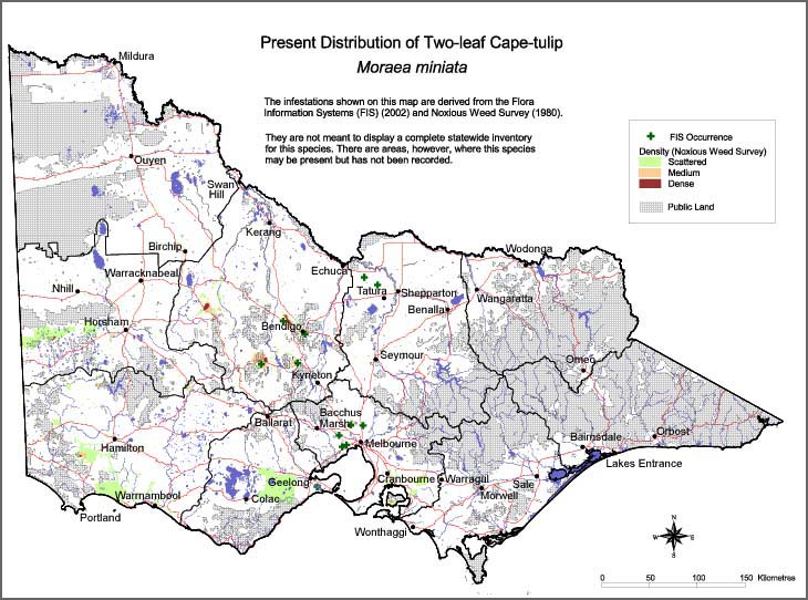 Map:  Present distribution - Cape Tulip - two leaf