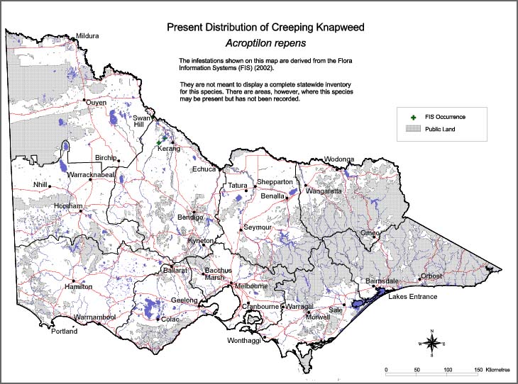Map:  Present distribution - Creeping Knapweed