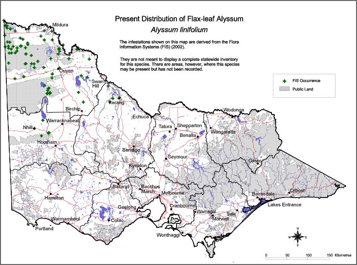 Map:  Present distribution - Flax-leaf Alyssum