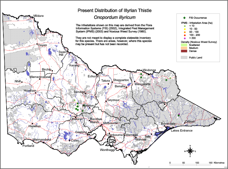 Map:  Present distribution - Illyrian Thistle