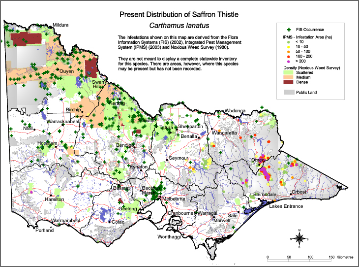 Map:  Present distribution - Saffron Thistle