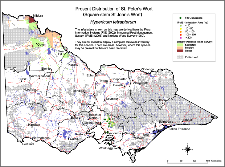 Map:  Present distribution - St Peter's Wort