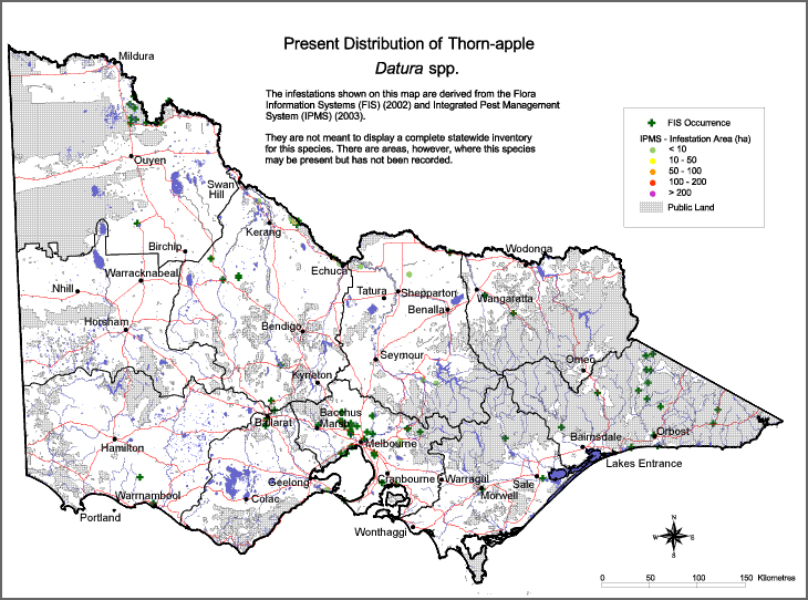 Map:  Present distribution - Thornapples