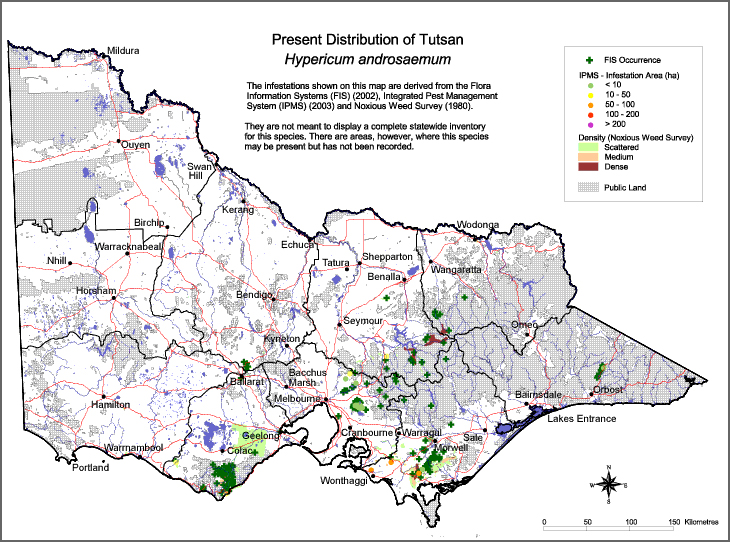 Map:  Present distribution - Tutsan