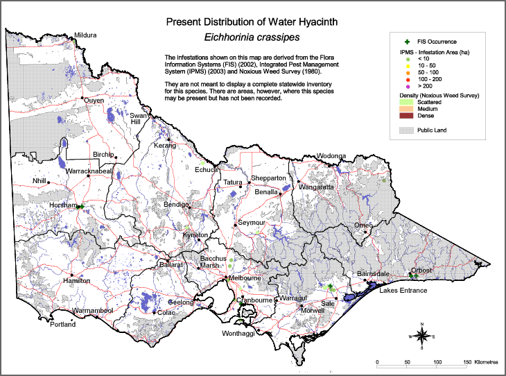 Map:  Present distribution - Water Hyacinth
